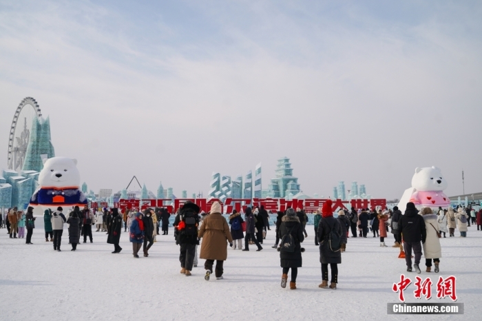 1月4日，第25屆哈爾濱冰雪大世界內(nèi)的冰雕吸引游客觀看。白天的冰雪大世界，游客仿佛置身現(xiàn)實(shí)版“冰雪奇緣”。<a target='_blank' href='/'><p  align=