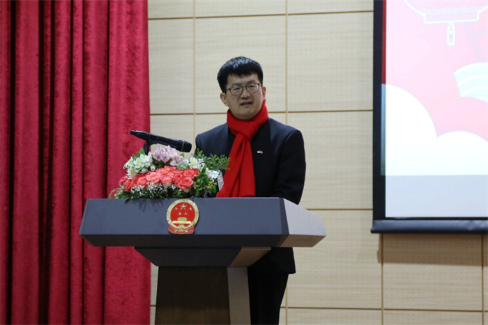 中國駐阿爾及利亞大使李健致辭。中國駐阿爾及利亞大使館供圖
