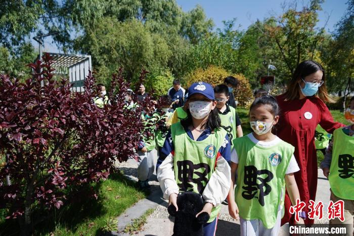 圖為小朋友在青海西寧湟水國家濕地公園內認識植物?！●R銘言 攝