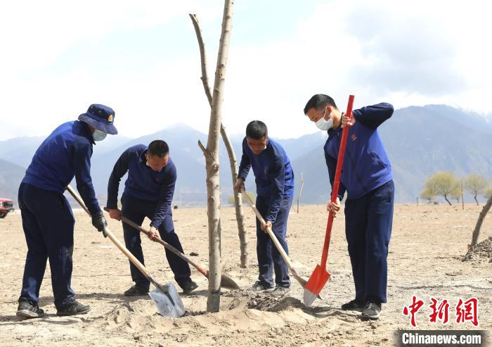 林芝市巴宜區(qū)森林消防中隊志愿服務隊正在平坑。　西繞拉翁 攝