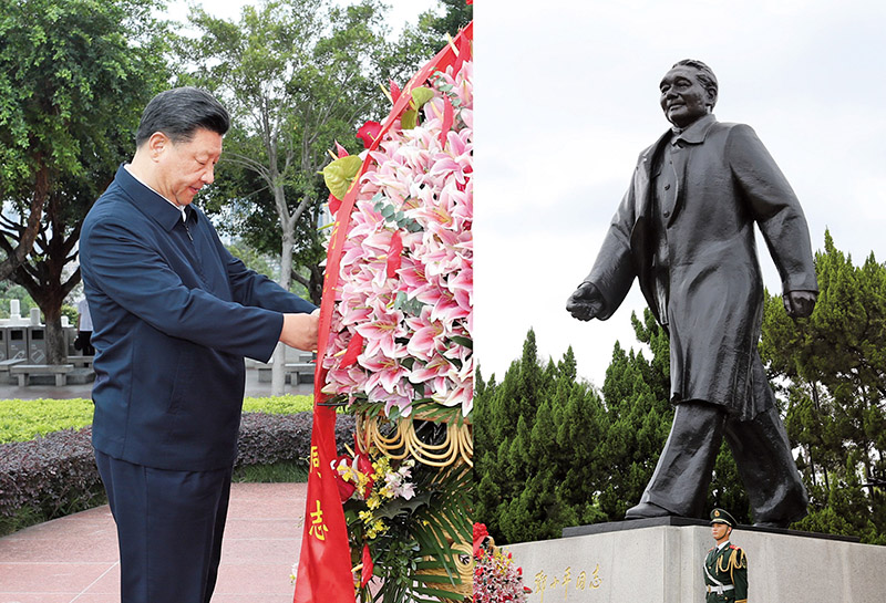 2020年10月14日，習(xí)近平總書記向深圳蓮花山公園鄧小平同志銅像敬獻花籃。