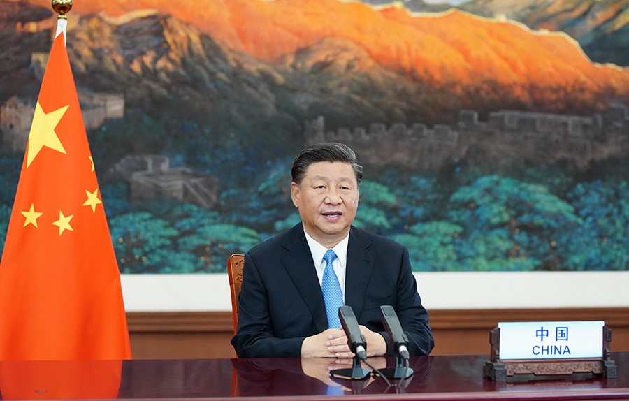2020年9月22日，國家主席習(xí)近平在第七十五屆聯(lián)合國大會一般性辯論上發(fā)表重要講話。新華社記者 鞠鵬 攝