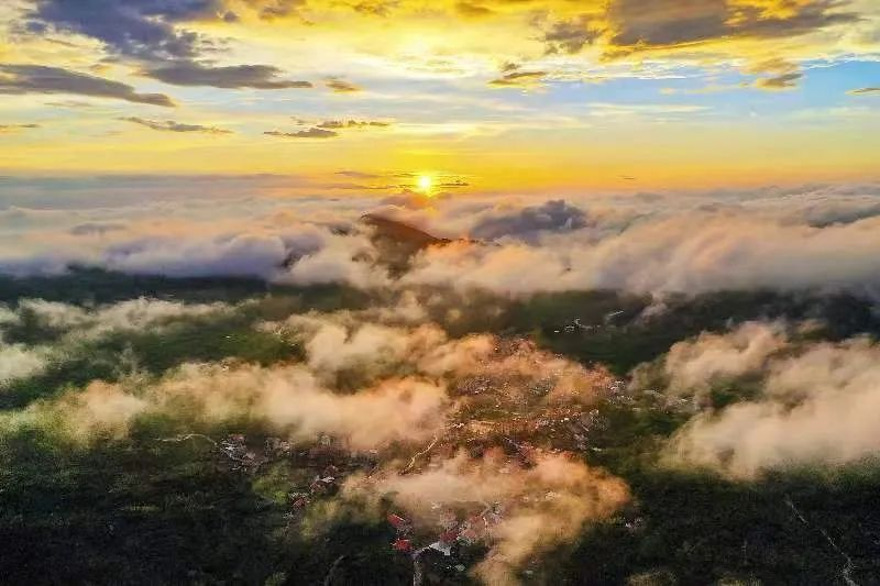 圖為云霧繚繞的軍營村，群山盡翠，紅瓦掩映。廈門市委宣傳部供圖