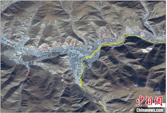 玉樹災(zāi)后重建區(qū)地質(zhì)災(zāi)害治理工程和防洪工程監(jiān)測結(jié)果。中科院空天院 供圖
