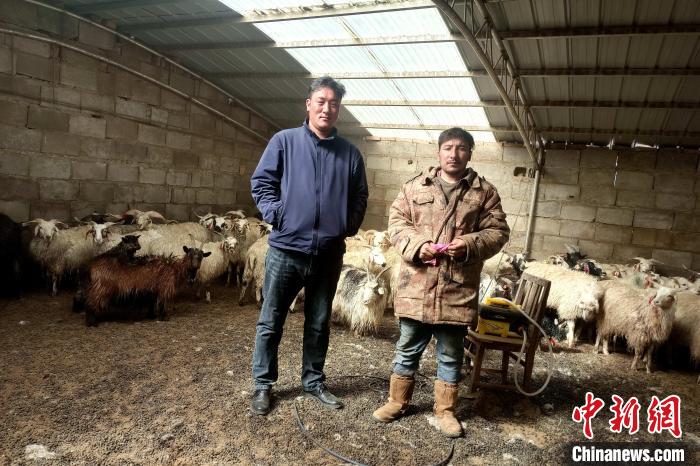 圖為華公太(左)走訪牧民生產(chǎn)生活情況?！〔彭?xiàng)什姐 攝