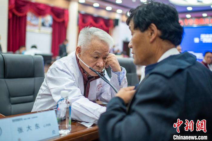 圖為專家團隊在日喀則市開展義診活動?！〉┰雠?攝