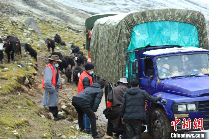 圖為牧民們查看車輛準備出發(fā)?！÷蹇?攝