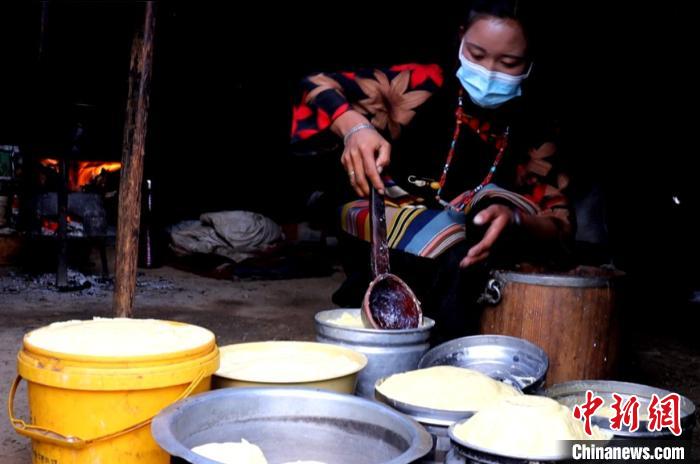 圖為牧民正在制作酥油?！∪湛t文聯(lián)供圖
