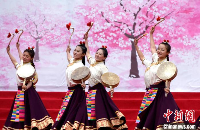 3月28日，西藏林芝第二十屆桃花旅游文化節(jié)開幕式上的文藝表演。　李林 攝