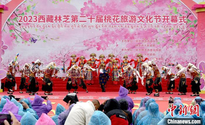3月28日，西藏林芝第二十屆桃花旅游文化節(jié)開幕式上的文藝表演。　李林 攝