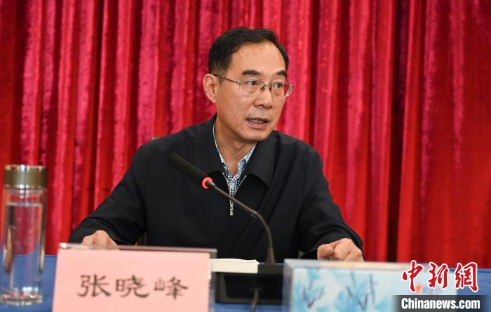 圖為西藏自治區(qū)黨委宣傳部副部長(zhǎng)、西藏廣播電視臺(tái)黨組書記張曉峰致辭?！≮w朗 攝