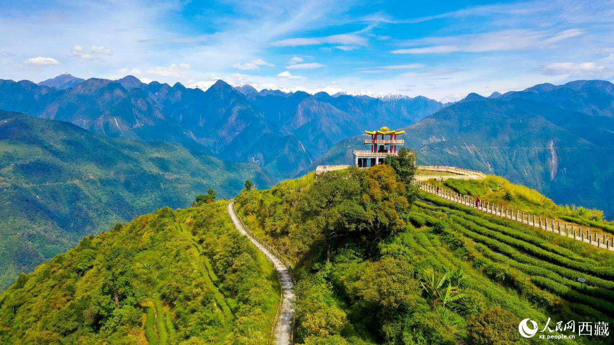 無人機(jī)航拍墨脫縣格林村蓮花觀景臺(tái)。人民網(wǎng)記者 次仁羅布攝